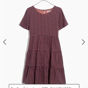 Madewell Short-Sleeve Tiered Mini Dress in Gingham Check